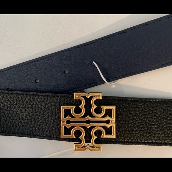Tory Burch Reversible Britten Logo 1-1/2 inch belt. Black  display picture 1